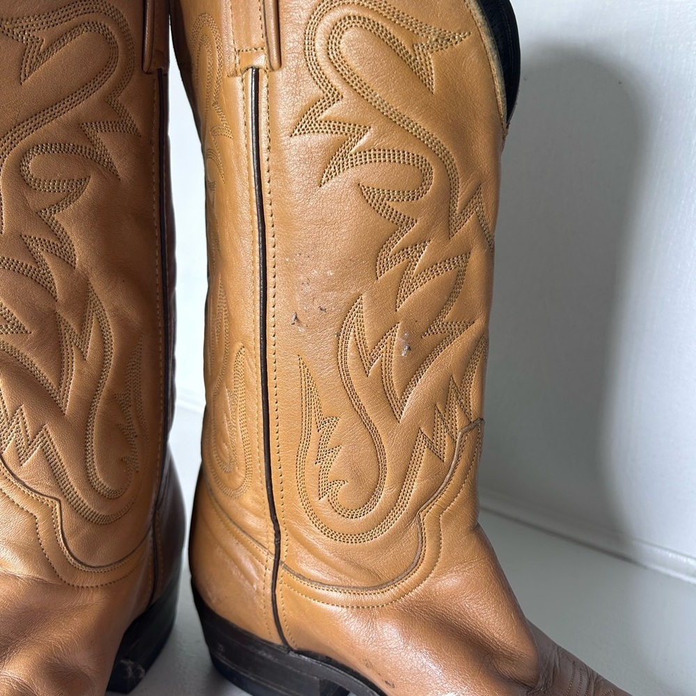 Vintage Laredo Mens 10D Tan Brown Leather Cowboy Boots Pointed Toe Western - Picture 10 of 10